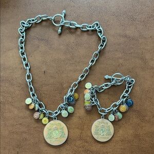 Vintage Juicy Couture Silver and Gold medallion Charm Necklace and Bracelet